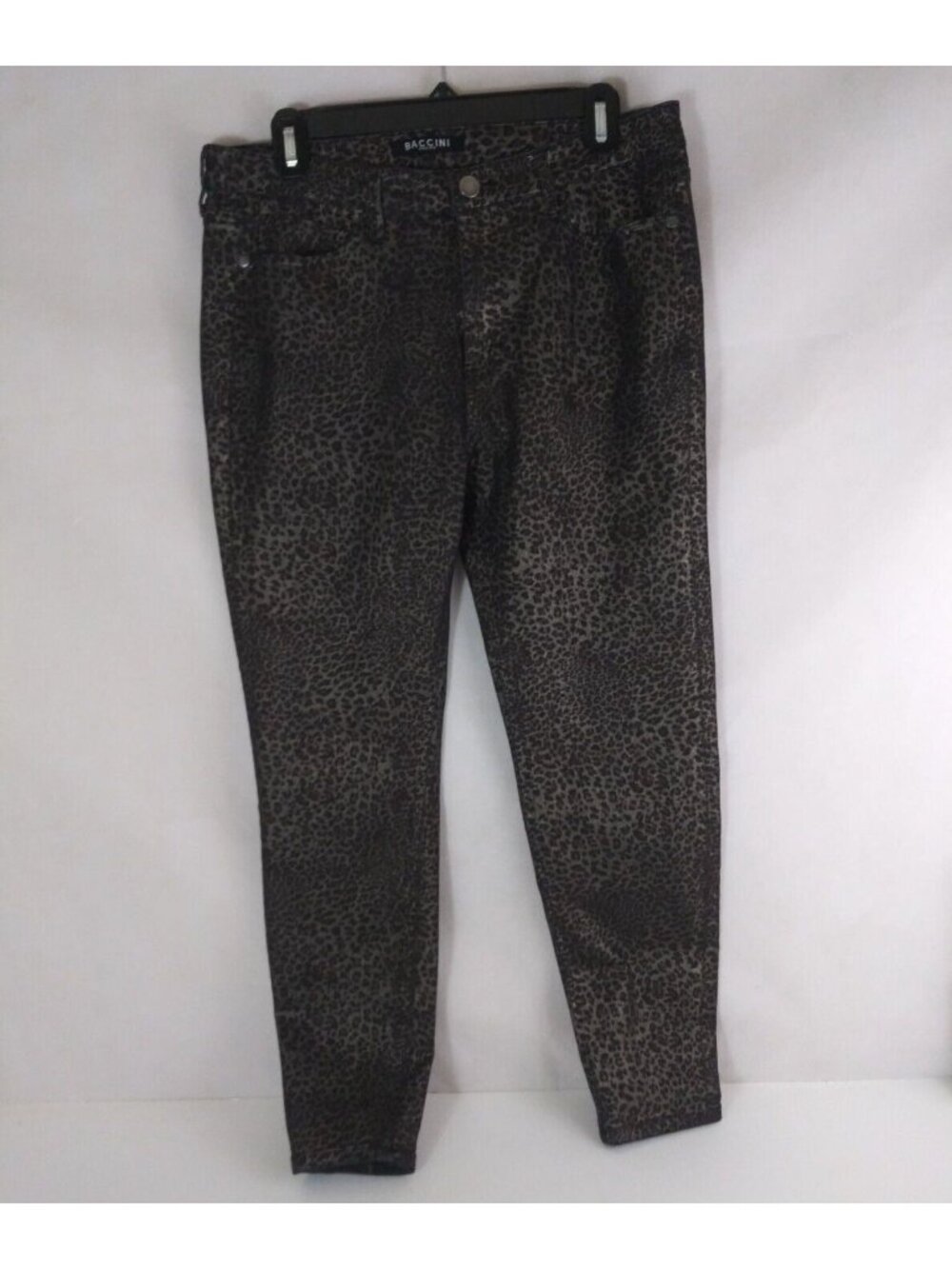 Baccini Women's Stretch Metallic Leopard Print Skinny Jeans Size 12